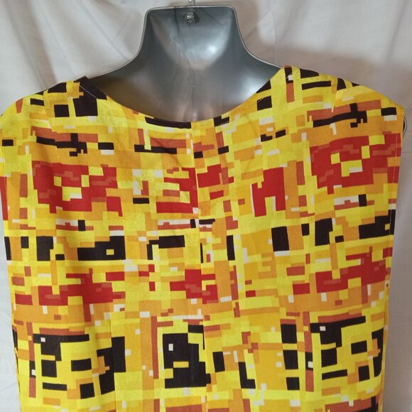 Vintage 1960s Smock Apron Mid Century Geometric Yellow Orange Handmade XL - Picture 12 of 14